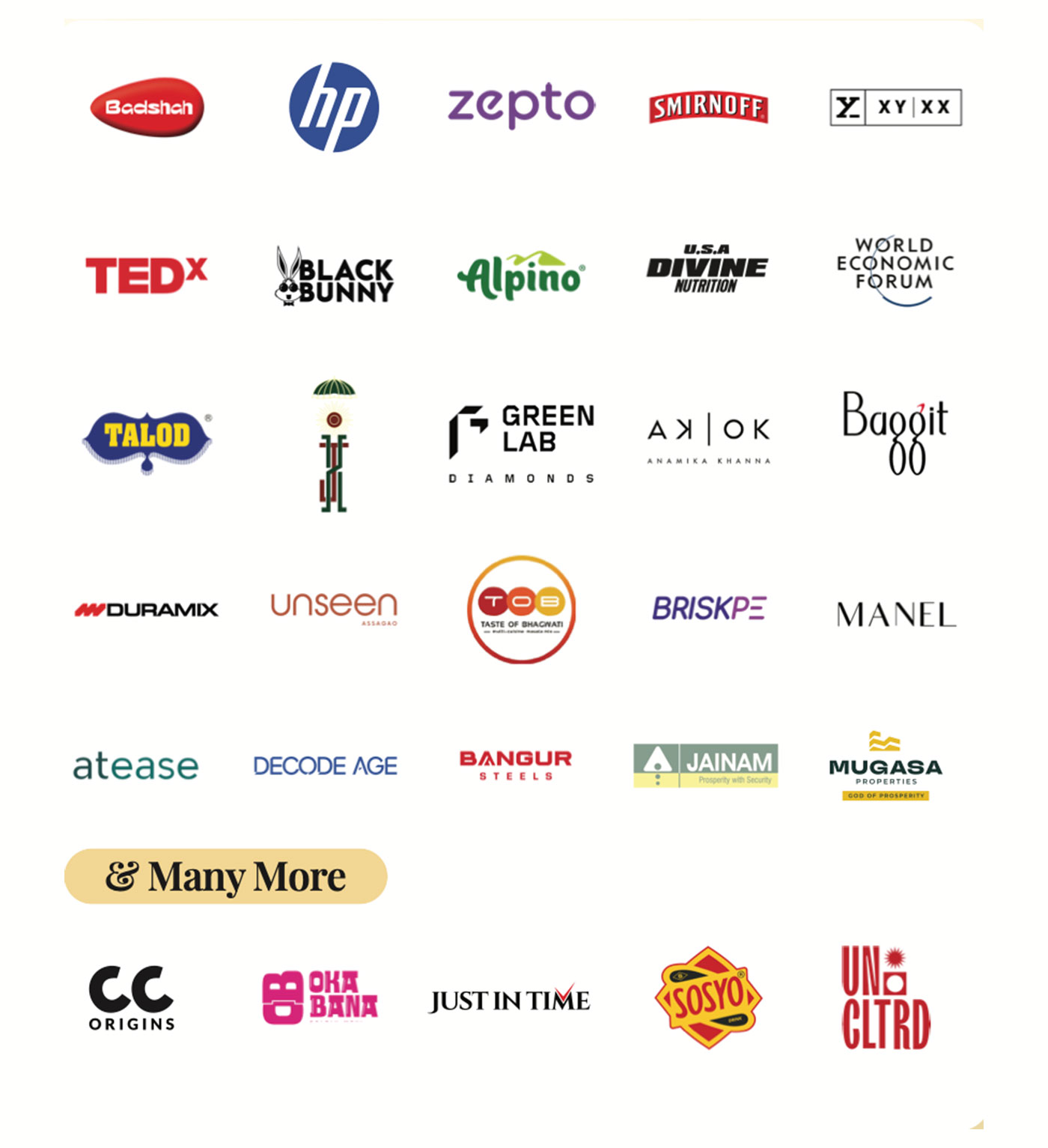 Brands guided by Saurabh Pacheriwal, including HP, Zepto, Smirnoff and TEDx